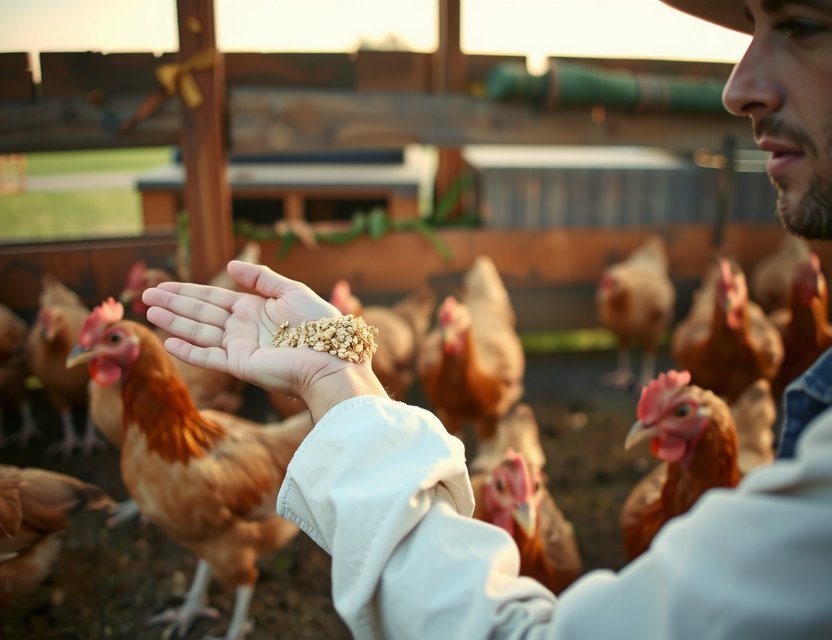 Farmer caring for pasture raised chickens